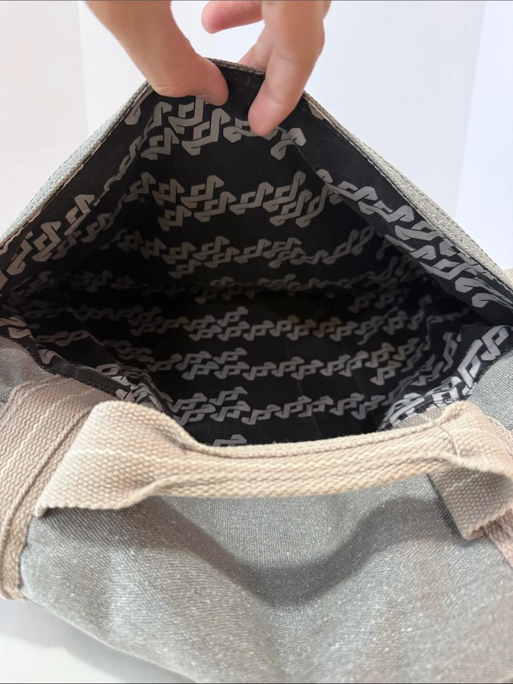 Gray Canvas Messenger Bag with Beige Trim - Everyday Commuter Satchel